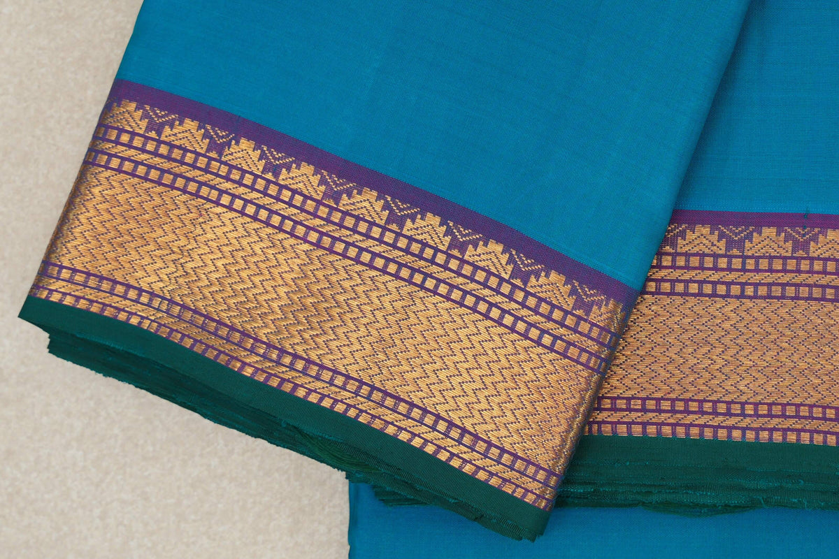 Rama Blue Vintage Kanjivaram Silk Saree border zoom
