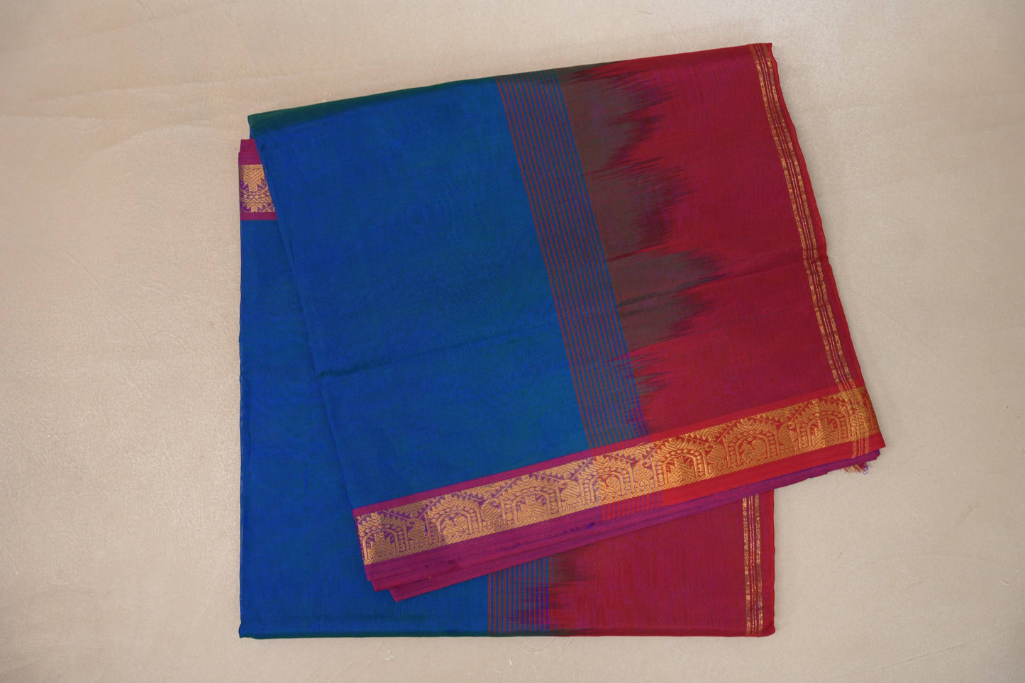 Dual Tone Green and Blue Nine And A Half Yards Silk Cotton Saree by Shreenivas silks PSSR019158