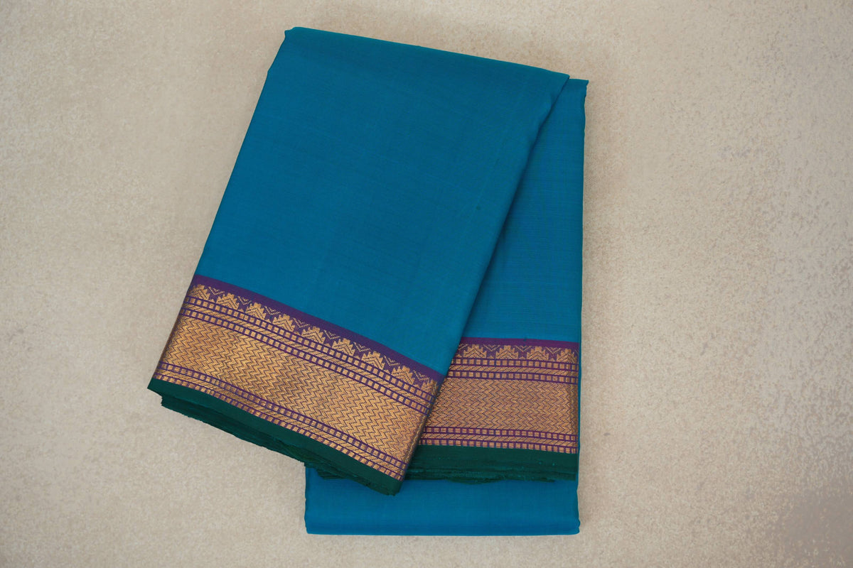 folded Rama Blue Vintage Kanjivaram Silk Saree