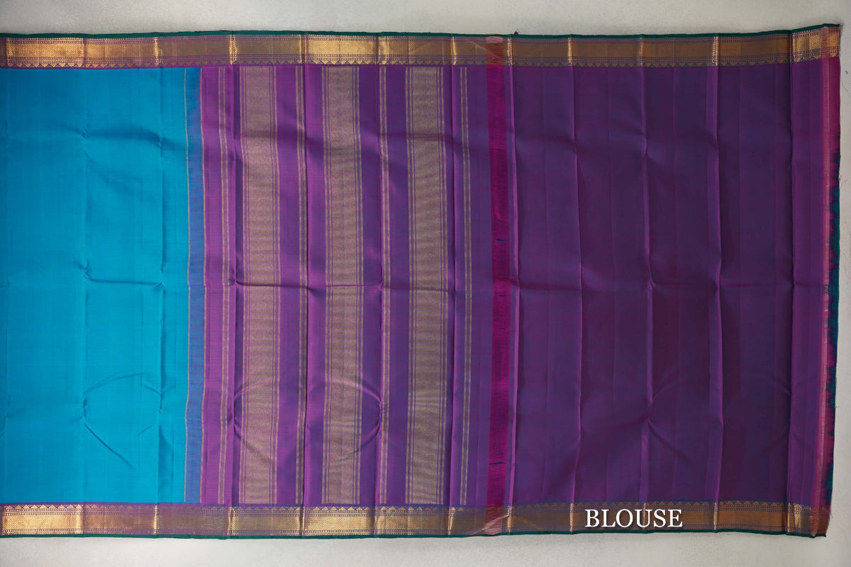Rama Blue Vintage Kanjivaram Silk Saree blouse