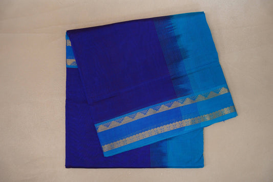 Deep blue with Aqua Blue Nine And A Half Yards Silk Cotton Saree by Shreenivas silks PSSR019159 - Parisera