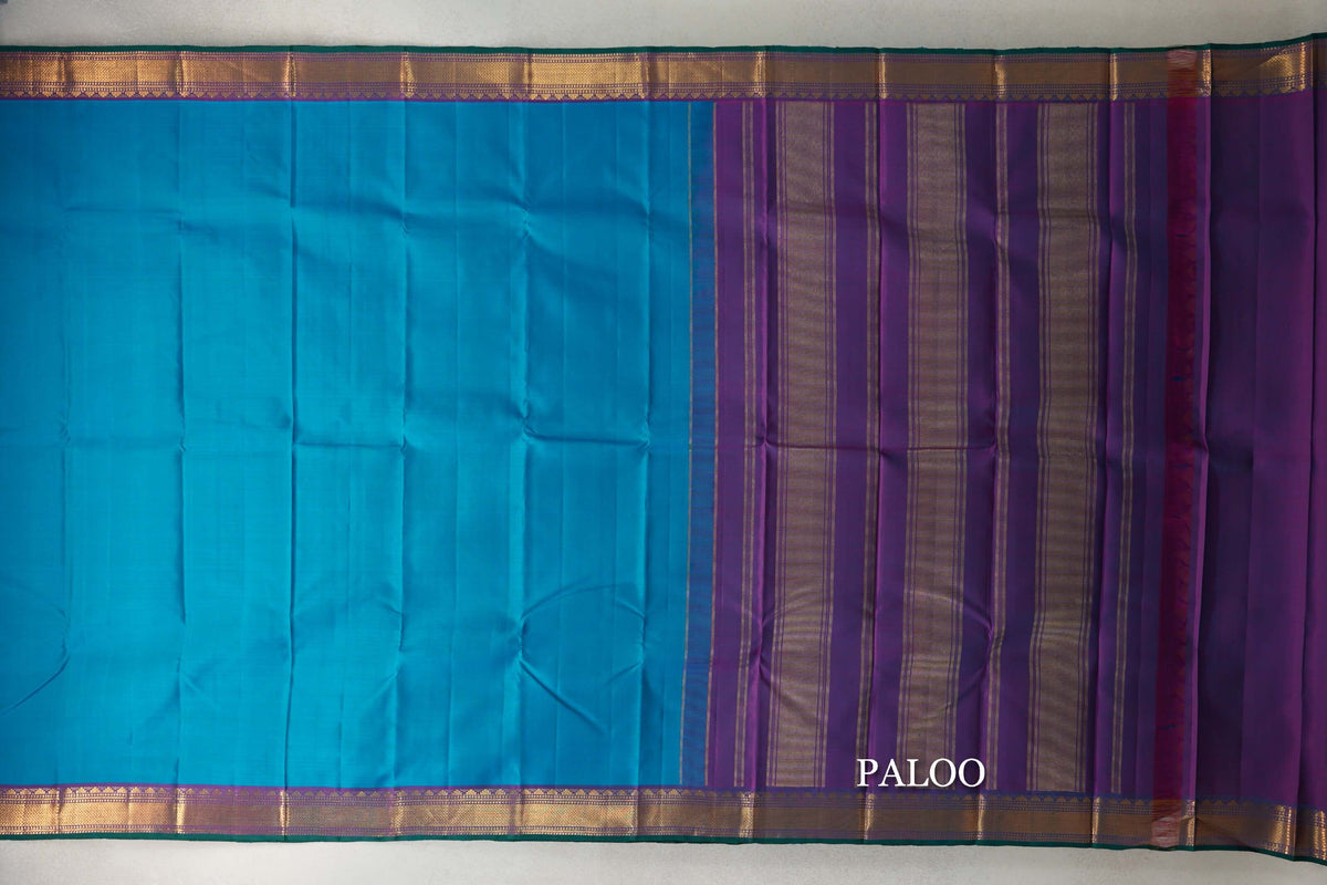 Rama Blue Vintage Kanjivaram Silk Saree paloo