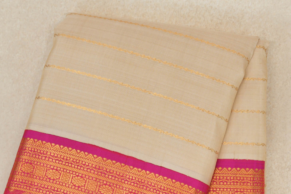 Cream with Bright Rani Pink Borders Vintage Beldhary Kanjivaram Silk Saree by Shreenivas Silks PSSR0110276
