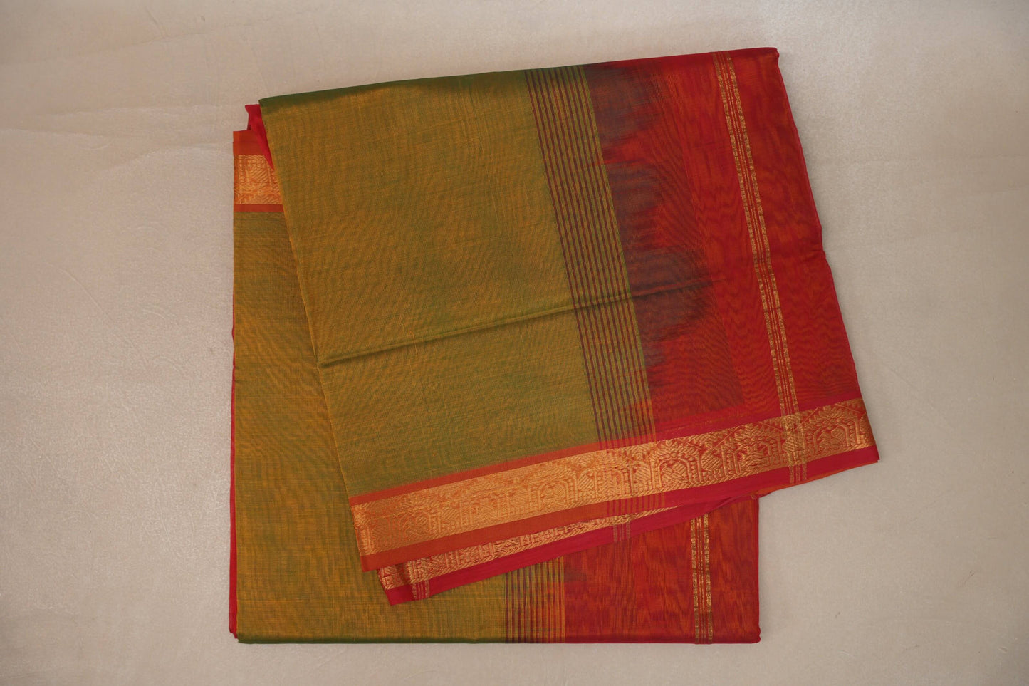 Dual Tone Green and Yellow Nine And A Half Yards Silk Cotton Saree by Shreenivas silks PSSR019160