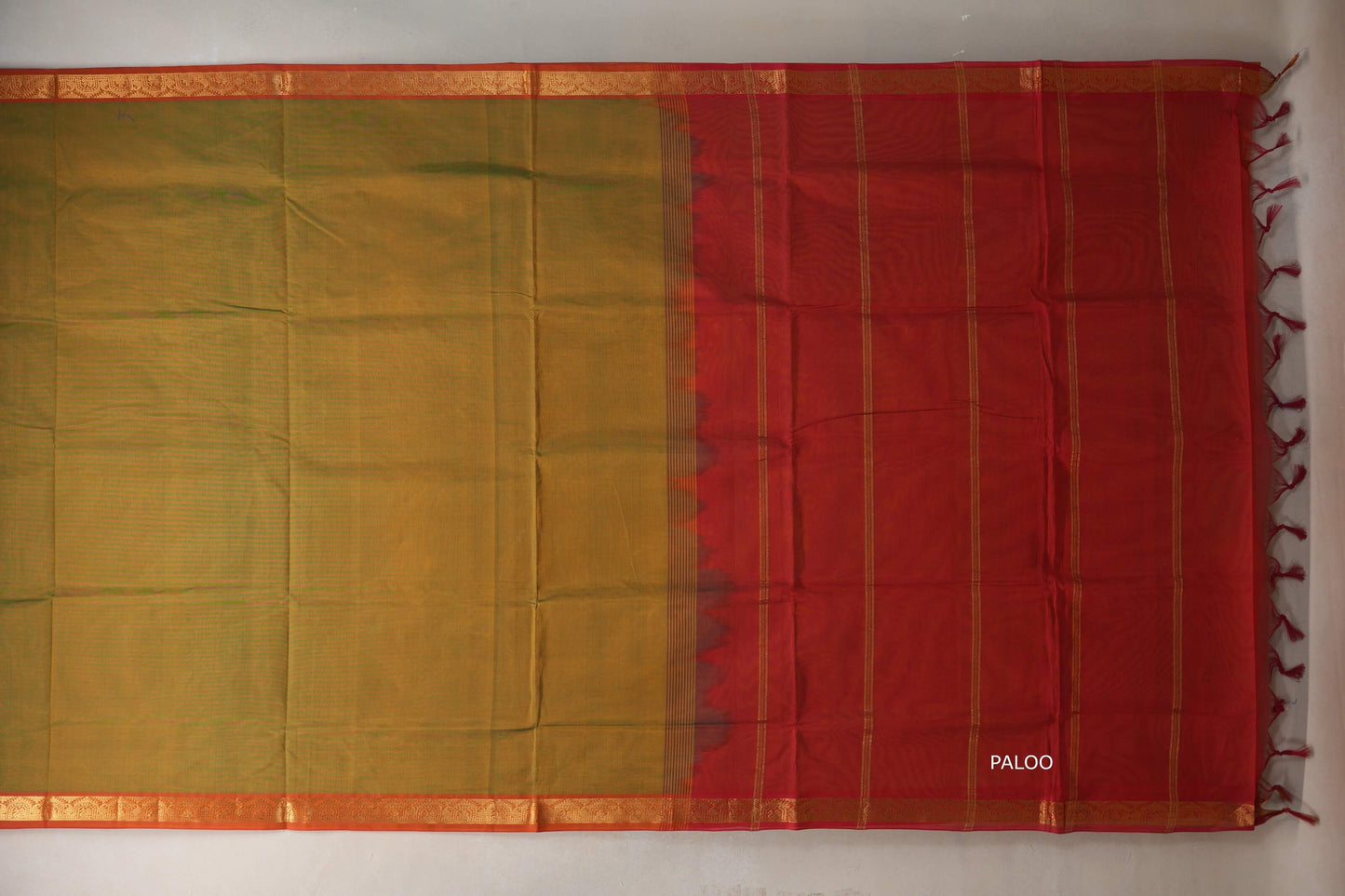 Dual Tone Green and Yellow Nine And A Half Yards Silk Cotton Saree by Shreenivas silks PSSR019160