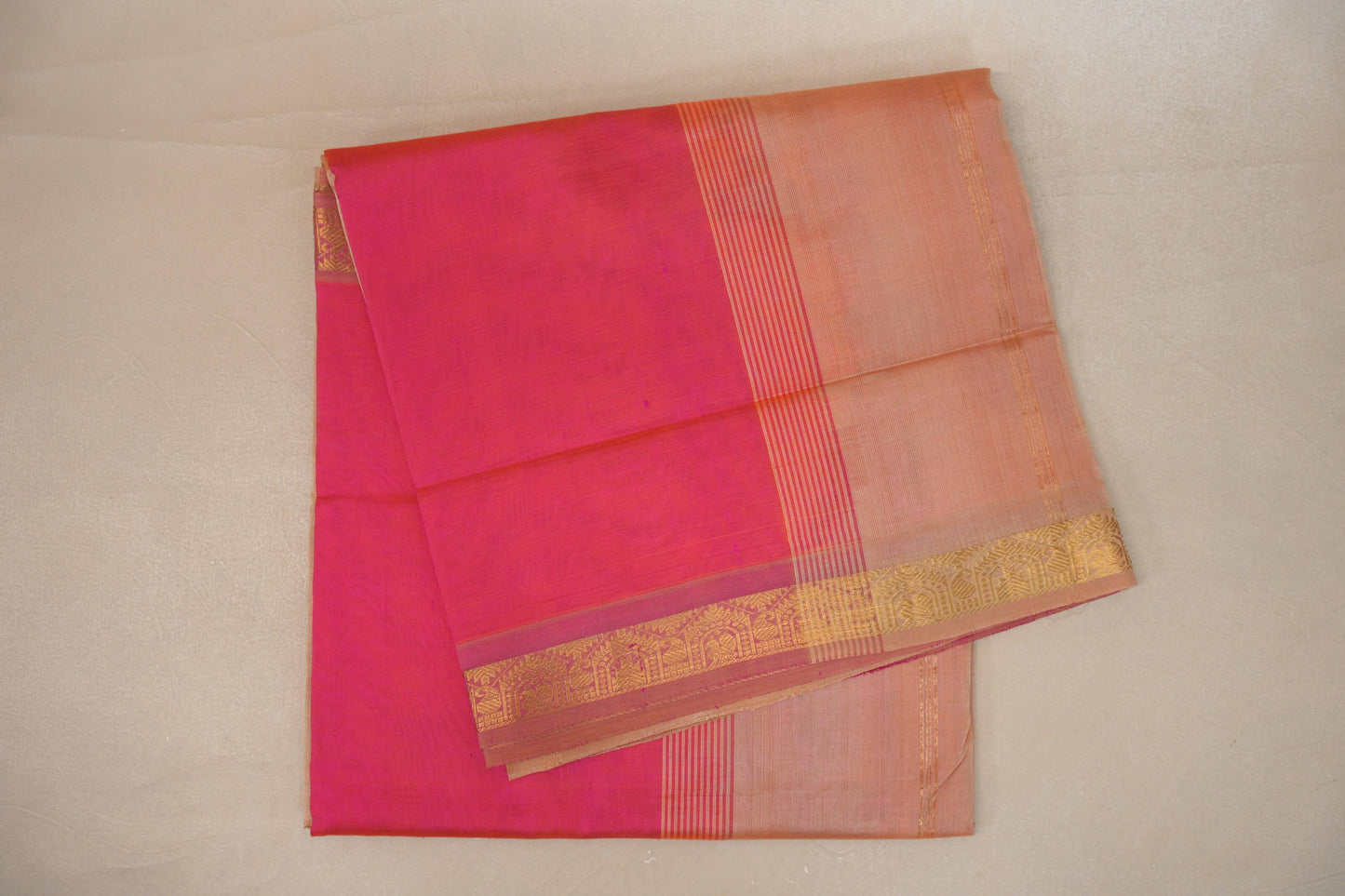 Orangish pink with Light peach borders Nine And A Half Yards Silk Cotton Saree by Shreenivas silks PSSR019161