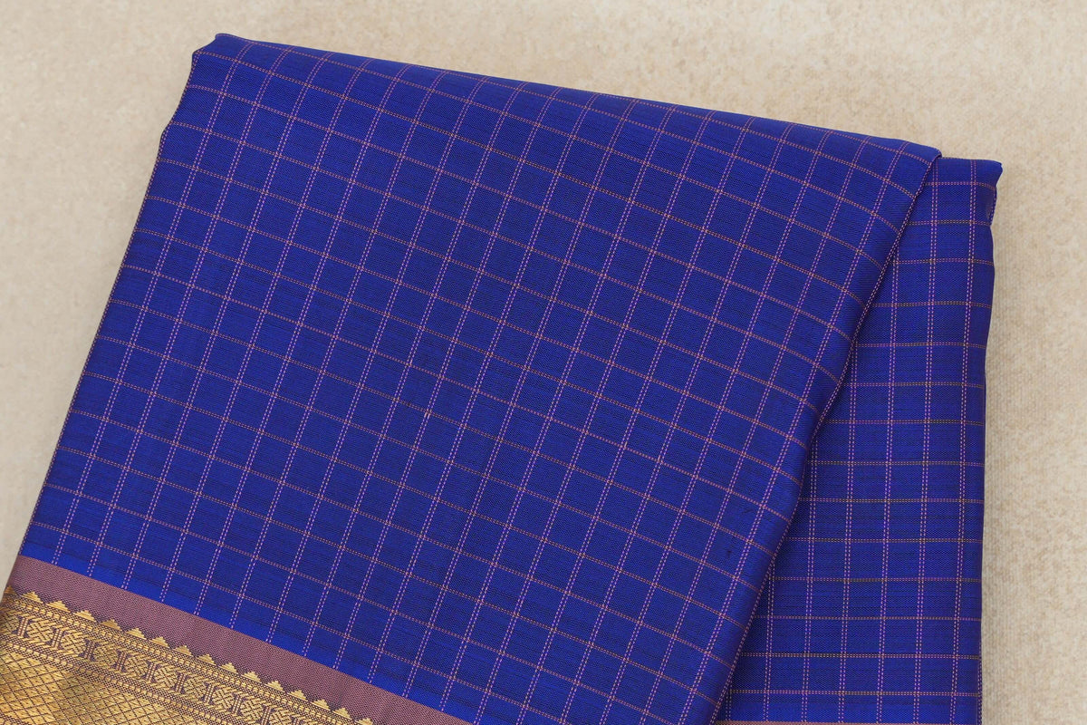 Royal Blue with Dusty Mauve Borders Vintage Kanjivaram Silk Saree by Shreenivas Silks PSSR0110277