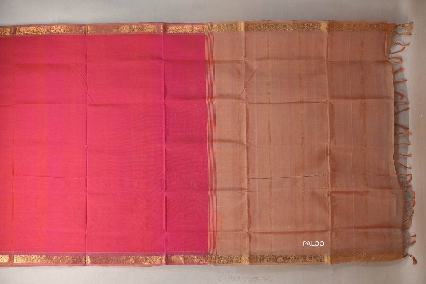Orangish pink with Light peach borders Nine And A Half Yards Silk Cotton Saree by Shreenivas silks PSSR019161