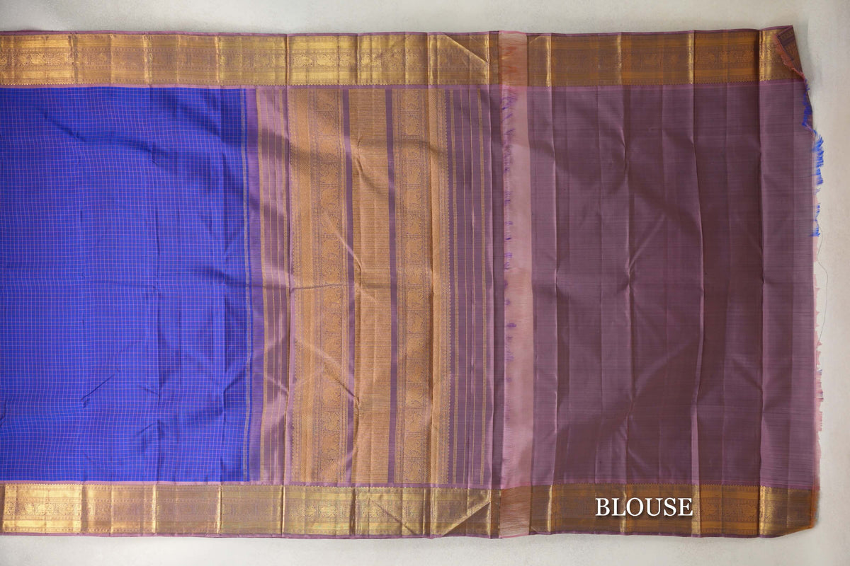 Royal Blue with Dusty Mauve Borders Vintage Kanjivaram Silk Saree by Shreenivas Silks PSSR0110277