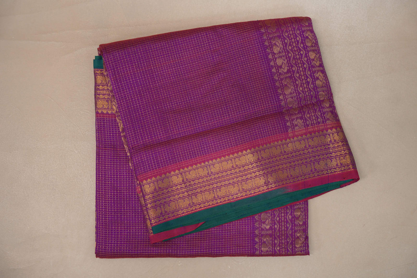 Dual Tone Pink and Violet Nine And A Half Yards Silk Cotton Saree by Shreenivas silks PSSR019163