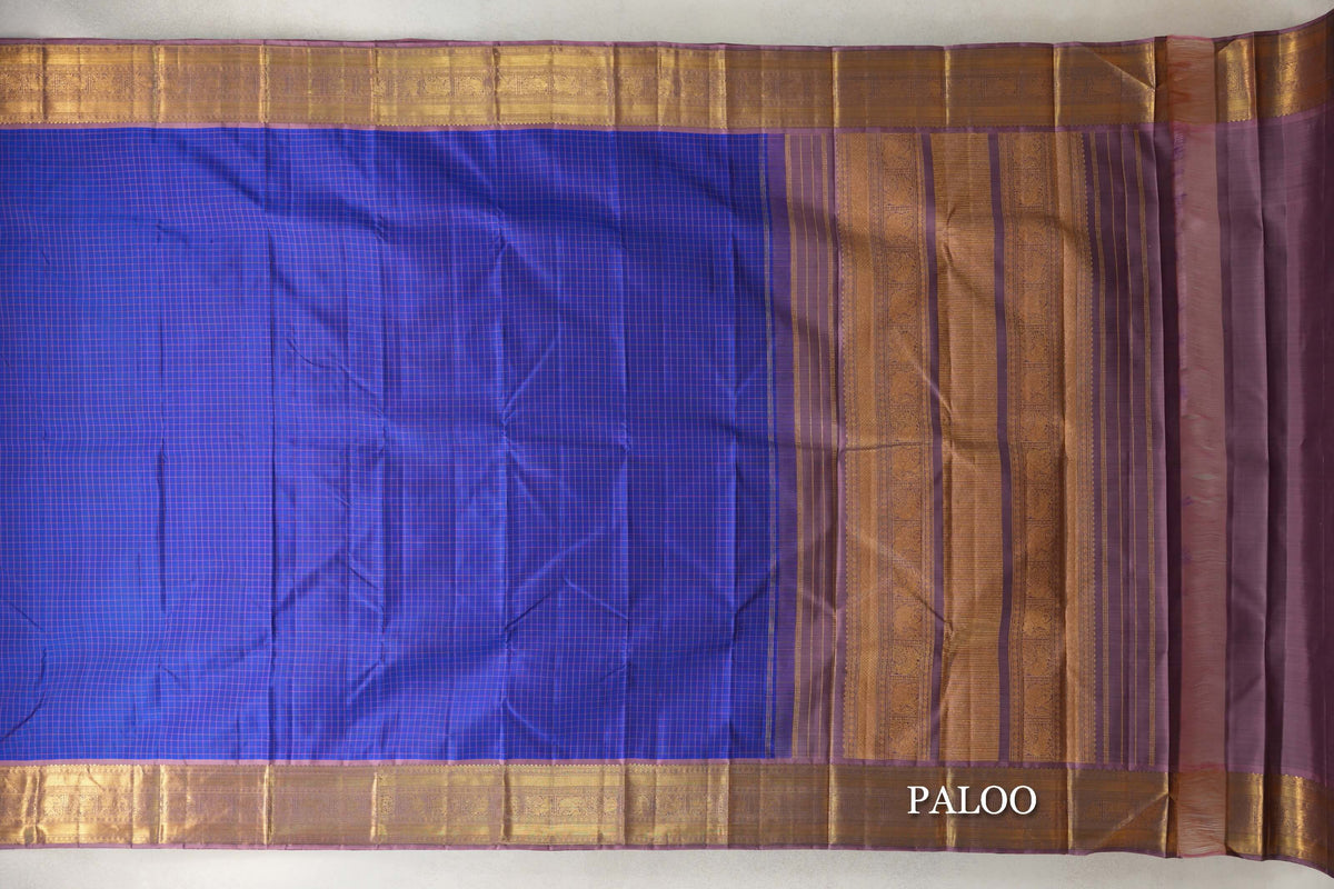 Royal Blue with Dusty Mauve Borders Vintage Kanjivaram Silk Saree by Shreenivas Silks PSSR0110277