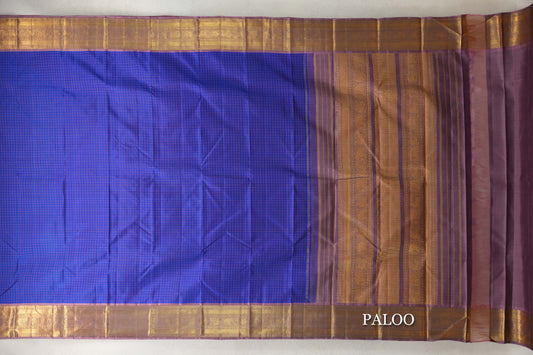 Royal Blue with Dusty Mauve Borders Vintage Kanjivaram Silk Saree by Shreenivas Silks PSSR0110277 - Parisera