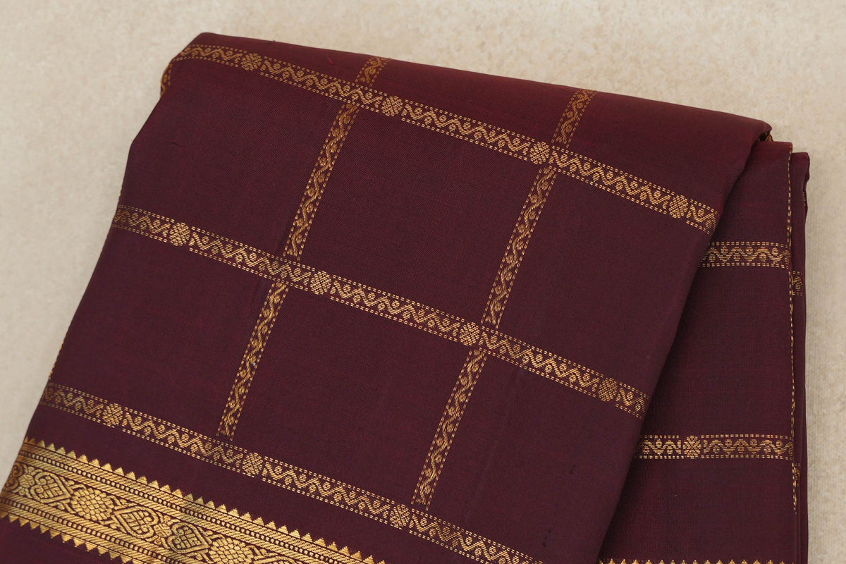 Deep Wine Maroon with Dark Green Selvedge Vintage Kanjivaram Silk Saree by Shreenivas Silks PSSR0110278