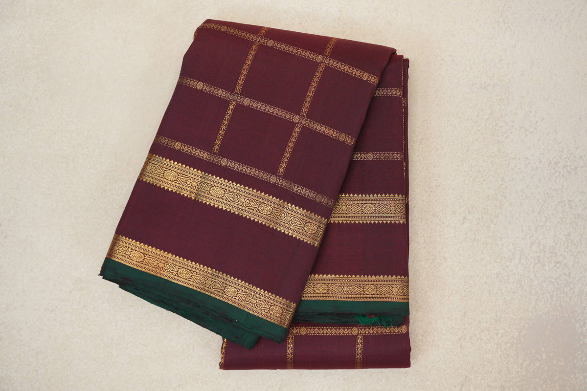 Deep Wine Maroon with Dark Green Selvedge Vintage Kanjivaram Silk Saree by Shreenivas Silks PSSR0110278