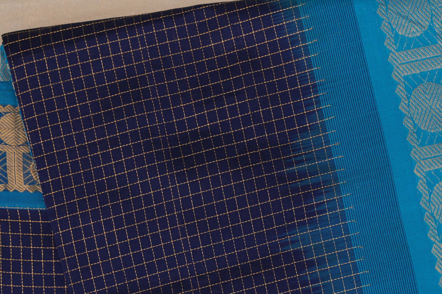 Deep Navy Blue with aqua blue Nine And A Half Yards Silk Cotton Saree by Shreenivas silks PSSR019164