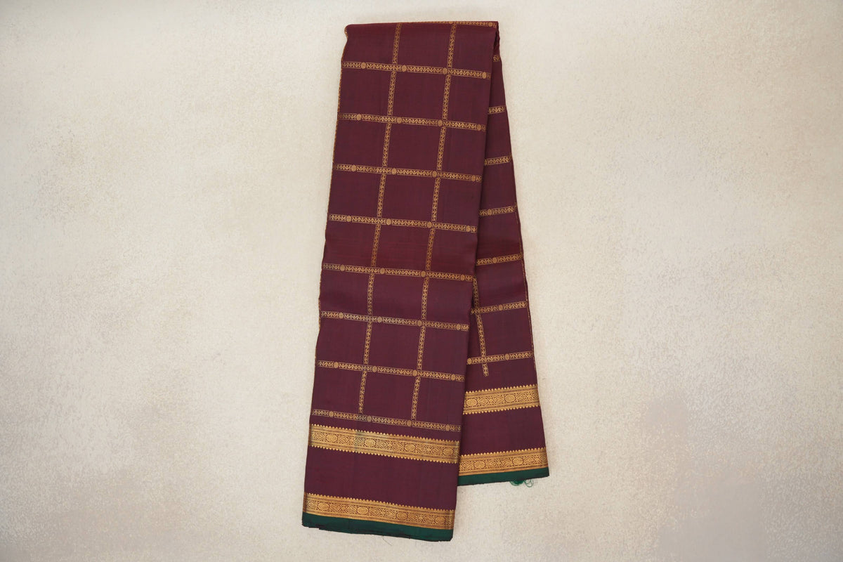Deep Wine Maroon with Dark Green Selvedge Vintage Kanjivaram Silk Saree by Shreenivas Silks PSSR0110278