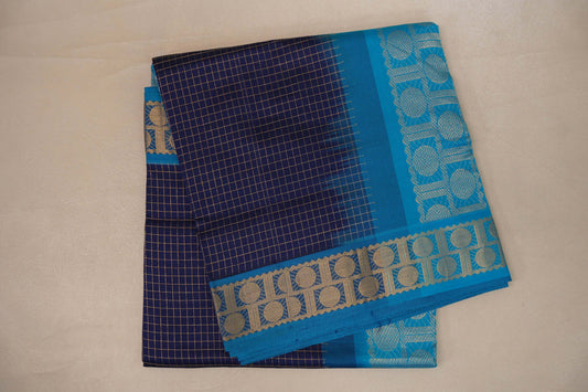 Deep Navy Blue with aqua blue Nine And A Half Yards Silk Cotton Saree by Shreenivas silks PSSR019164 - Parisera