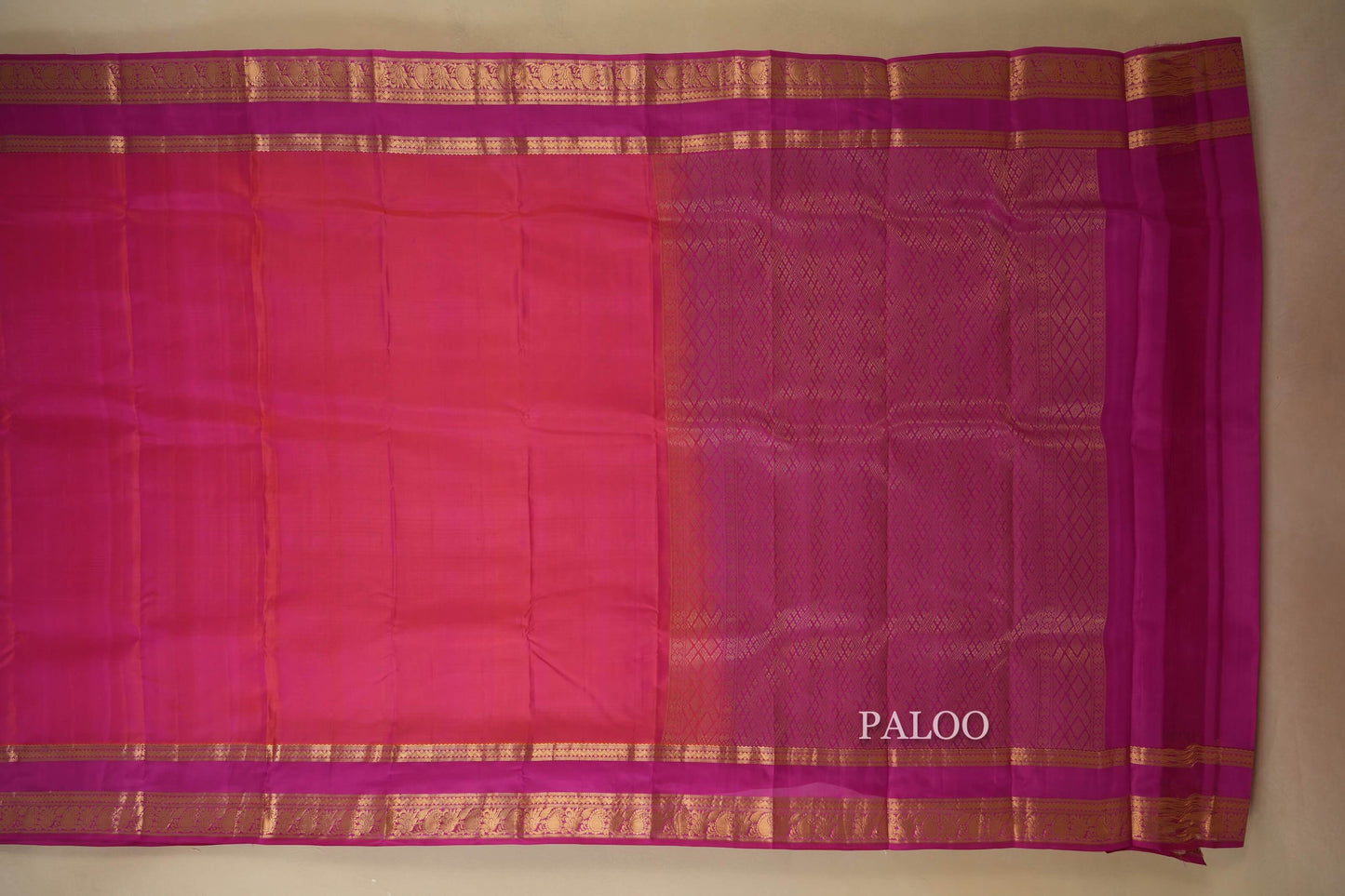 Peach Pink Light Weight Kanchipuram Silk Saree Paloo
