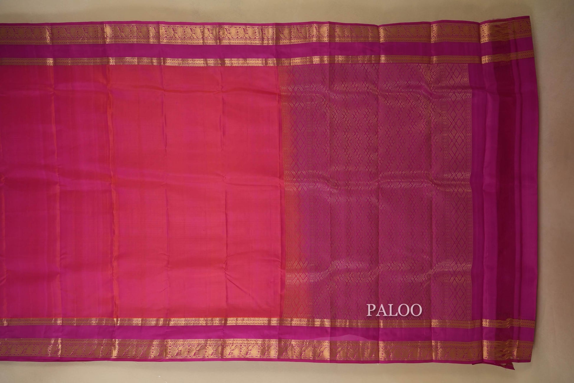 Peach Pink Light Weight Kanchipuram Silk Saree Paloo