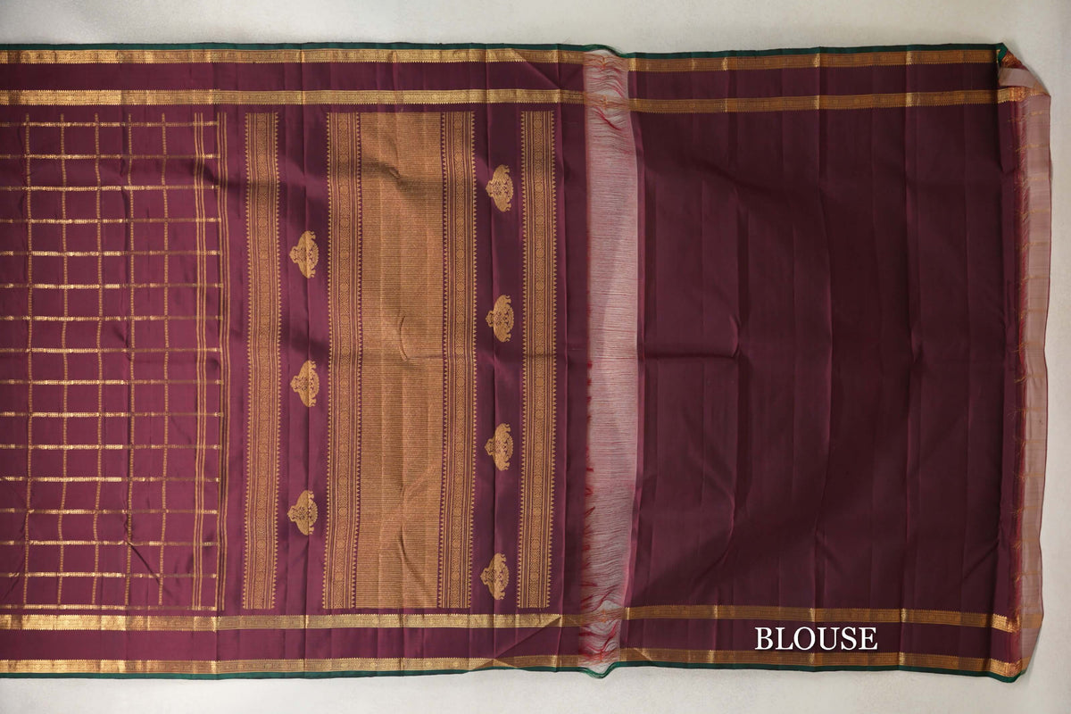 Deep Wine Maroon with Dark Green Selvedge Vintage Kanjivaram Silk Saree by Shreenivas Silks PSSR0110278