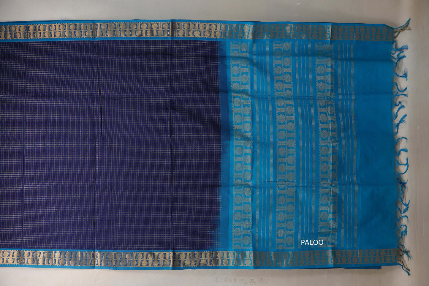 Deep Navy Blue with aqua blue Nine And A Half Yards Silk Cotton Saree by Shreenivas silks PSSR019164