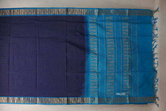 Deep Navy Blue with aqua blue Nine And A Half Yards Silk Cotton Saree by Shreenivas silks PSSR019164 - Parisera