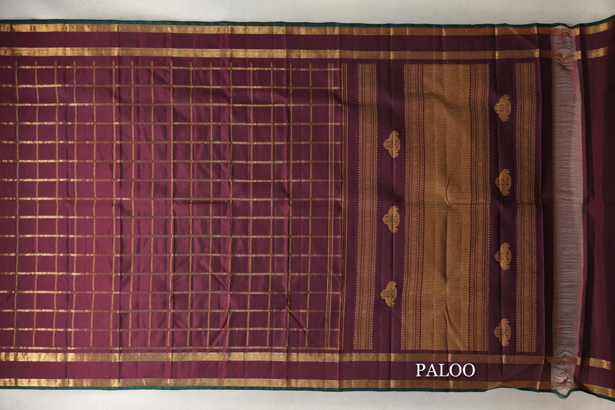 Deep Wine Maroon with Dark Green Selvedge Vintage Kanjivaram Silk Saree by Shreenivas Silks PSSR0110278