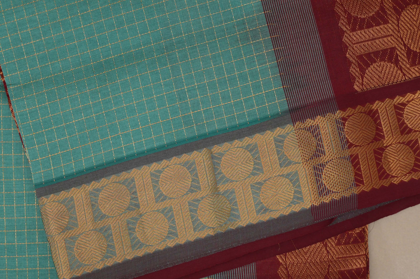 Aqua green Nine And A Half Yards Silk Cotton Saree by Shreenivas silks PSSR019165