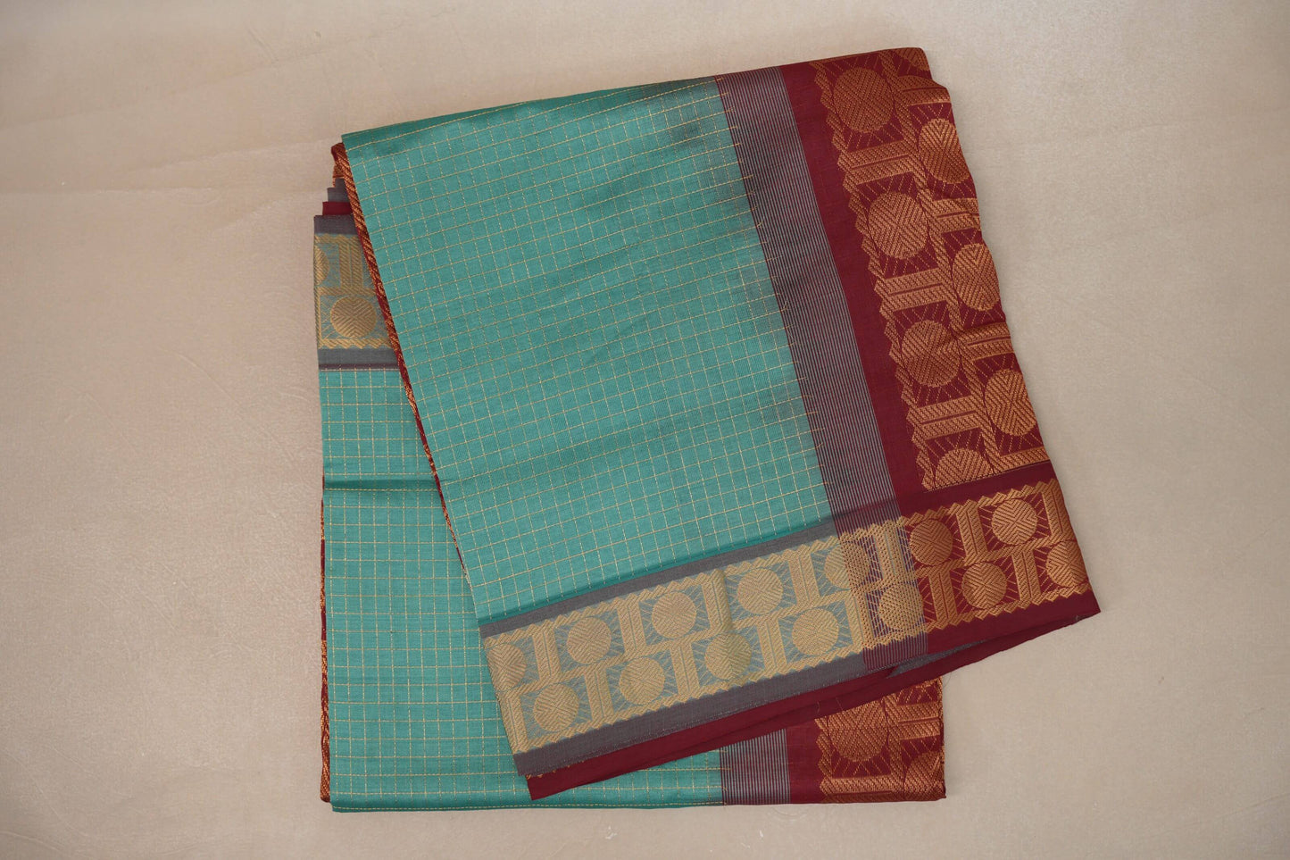 Aqua green Nine And A Half Yards Silk Cotton Saree by Shreenivas silks PSSR019165