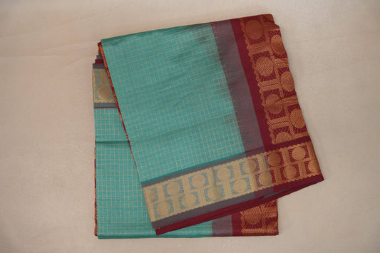 Aqua green Nine And A Half Yards Silk Cotton Saree by Shreenivas silks PSSR019165 - Parisera