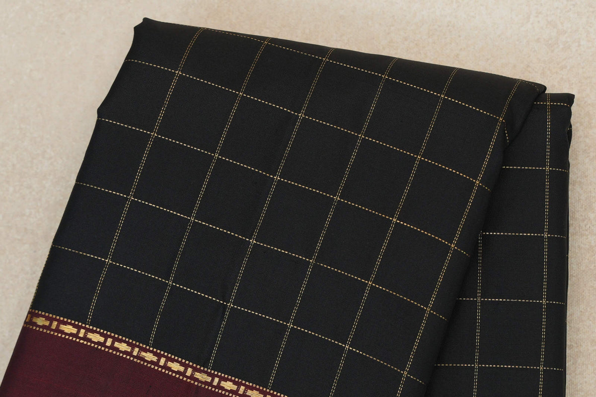 Jet Black with Deep Maroon Rettai Pettu Borders Vintage Kanjivaram Silk Saree by Shreenivas Silks PSSR0110279