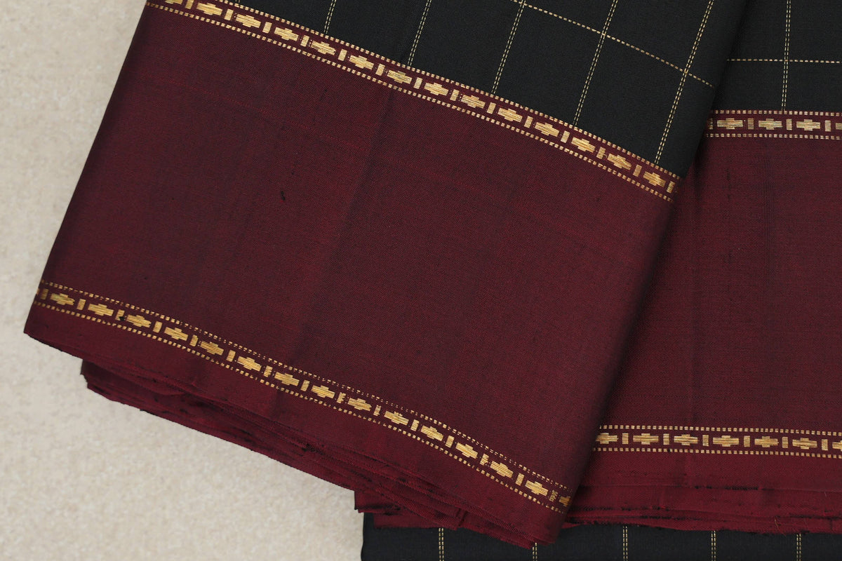 Jet Black with Deep Maroon Rettai Pettu Borders Vintage Kanjivaram Silk Saree by Shreenivas Silks PSSR0110279