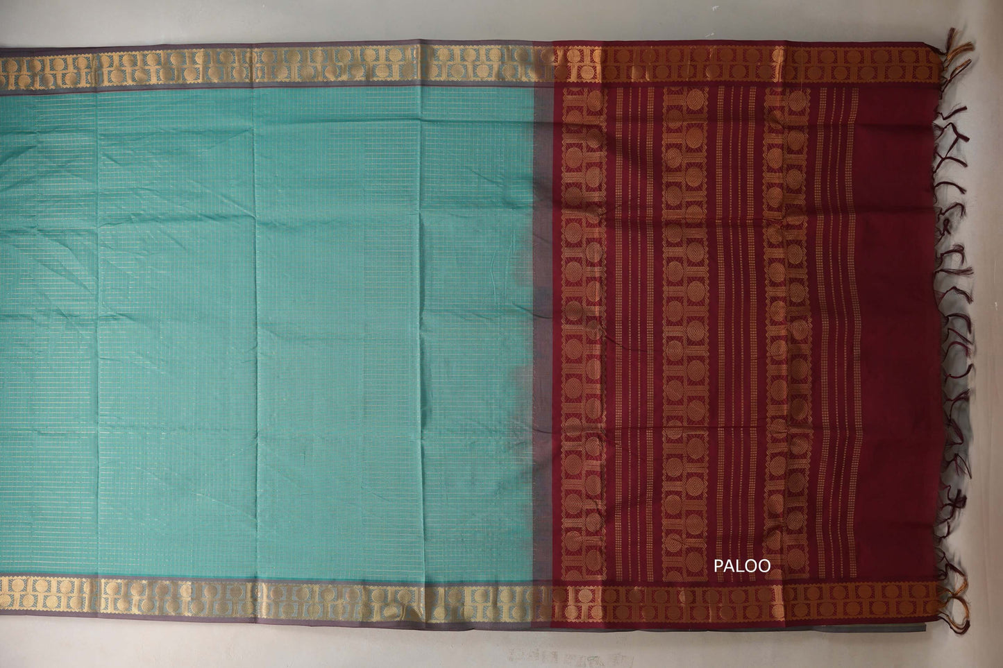 Aqua green Nine And A Half Yards Silk Cotton Saree by Shreenivas silks PSSR019165