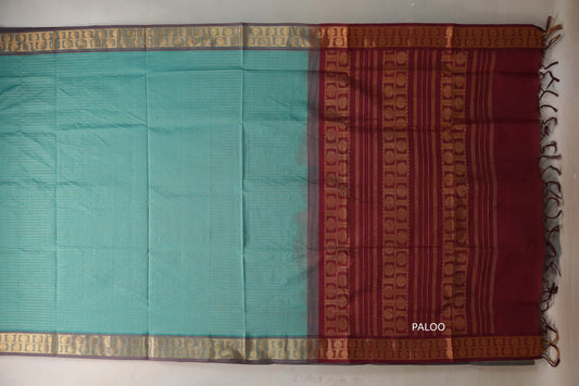 Aqua green Nine And A Half Yards Silk Cotton Saree by Shreenivas silks PSSR019165 - Parisera