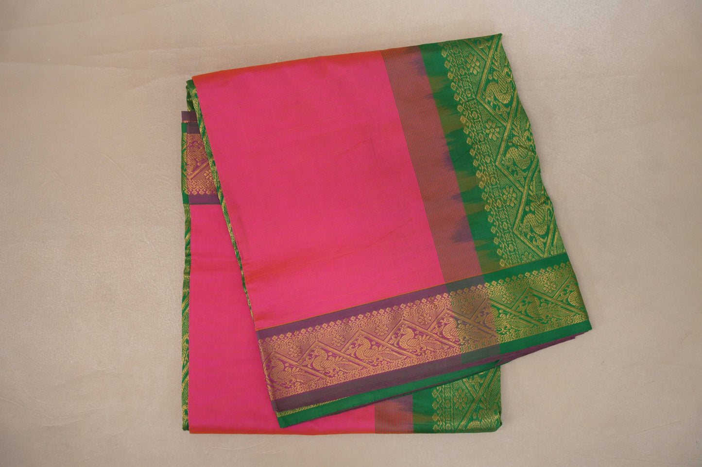 Dual Tone of Bright Pink and  Yellow Nine And A Half Yards Silk Cotton Saree by Shreenivas silks PSSR019166