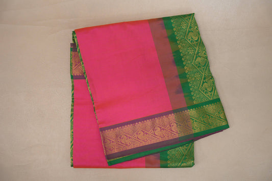 Dual Tone of Bright Pink and  Yellow Nine And A Half Yards Silk Cotton Saree by Shreenivas silks PSSR019166 - Parisera