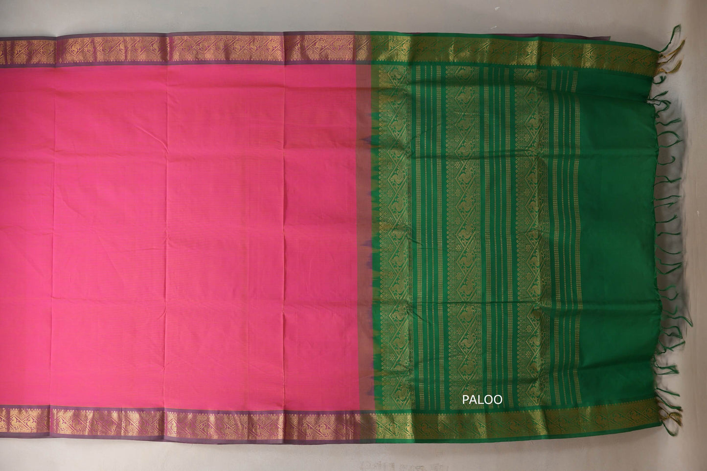 Dual Tone of Bright Pink and  Yellow Nine And A Half Yards Silk Cotton Saree by Shreenivas silks PSSR019166