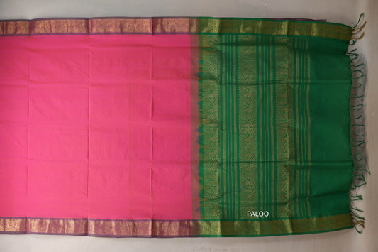 Dual Tone of Bright Pink and  Yellow Nine And A Half Yards Silk Cotton Saree by Shreenivas silks PSSR019166 - Parisera