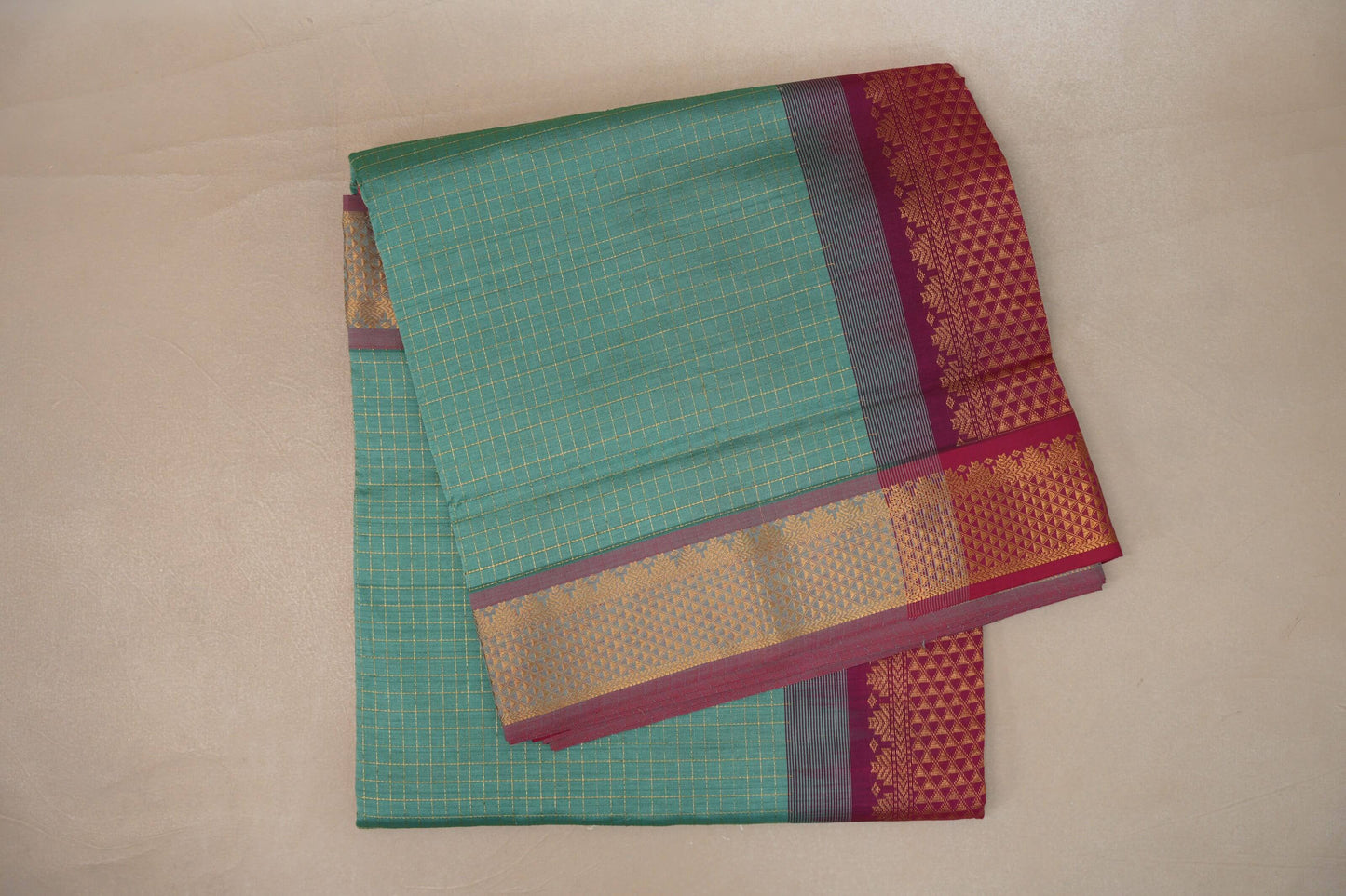 Aqua green Nine And A Half Yards Silk Cotton Saree by Shreenivas silks PSSR019167