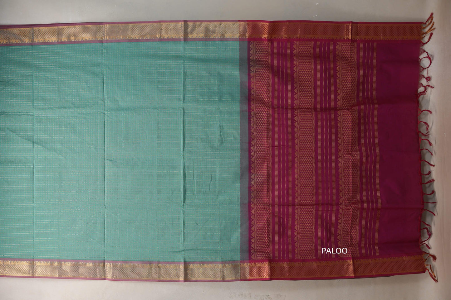 Aqua green Nine And A Half Yards Silk Cotton Saree by Shreenivas silks PSSR019167