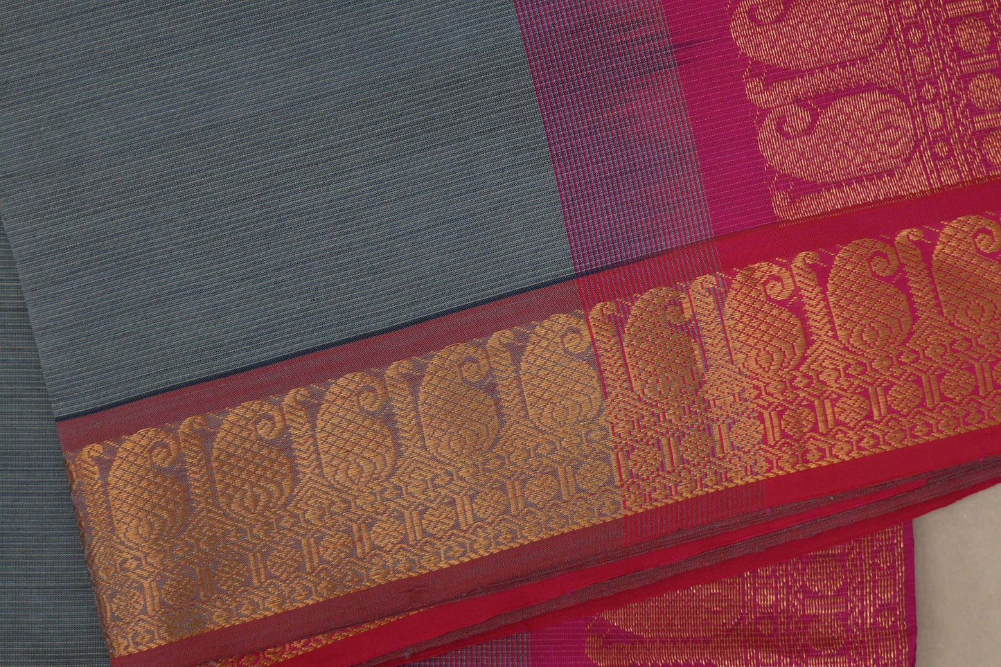 Steel grey with Rani Pink Nine And A Half Yards Silk Cotton Saree by Shreenivas silks PSSR019168