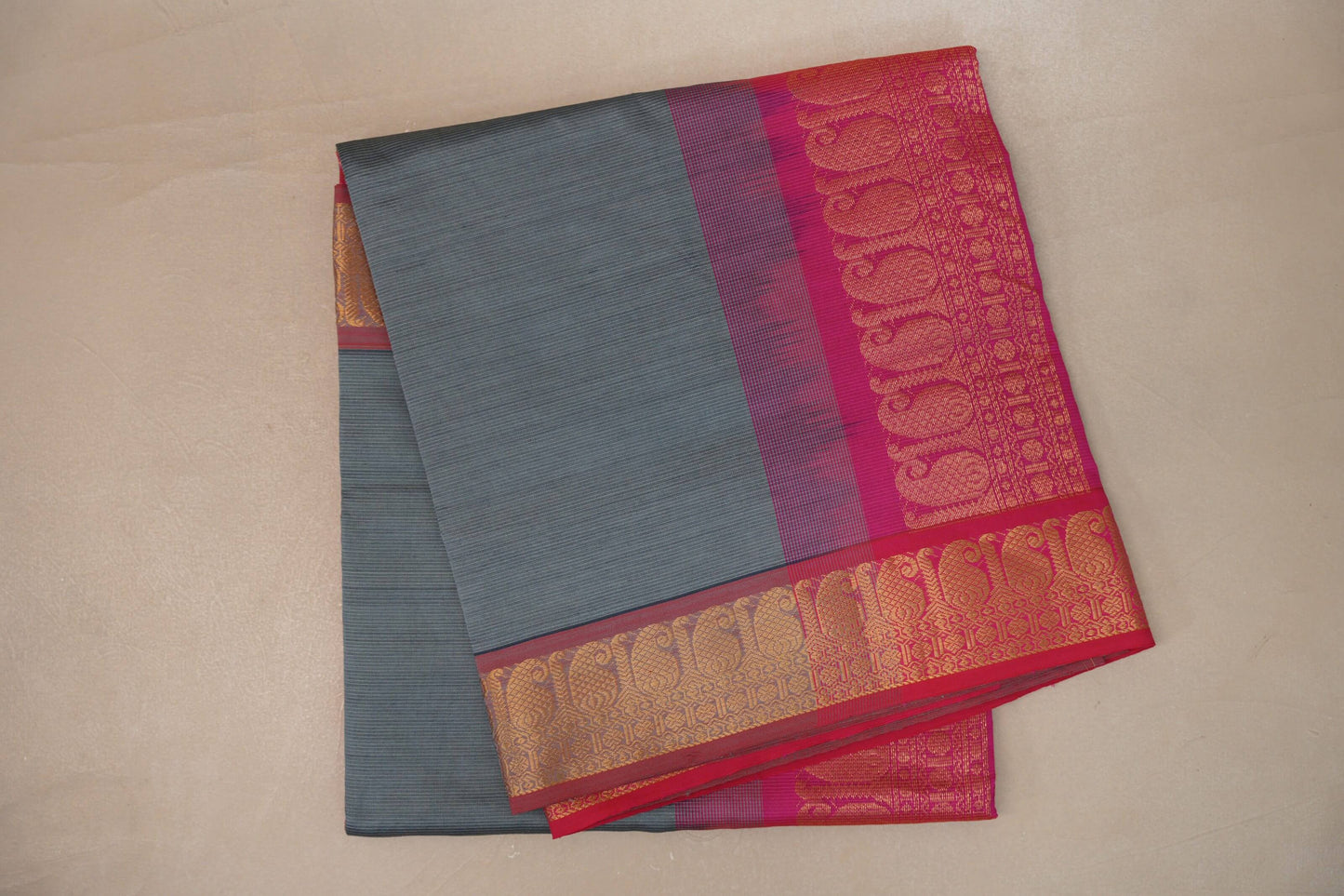 Steel grey with Rani Pink Nine And A Half Yards Silk Cotton Saree by Shreenivas silks PSSR019168