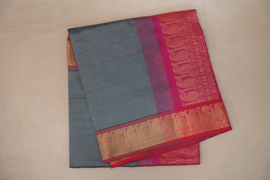 Steel grey with Rani Pink Nine And A Half Yards Silk Cotton Saree by Shreenivas silks PSSR019168 - Parisera