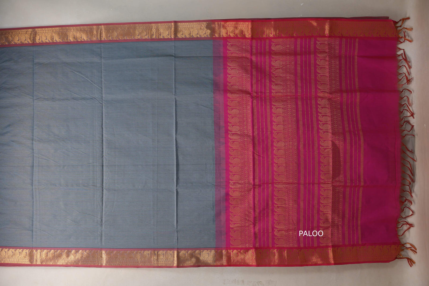 Steel grey with Rani Pink Nine And A Half Yards Silk Cotton Saree by Shreenivas silks PSSR019168