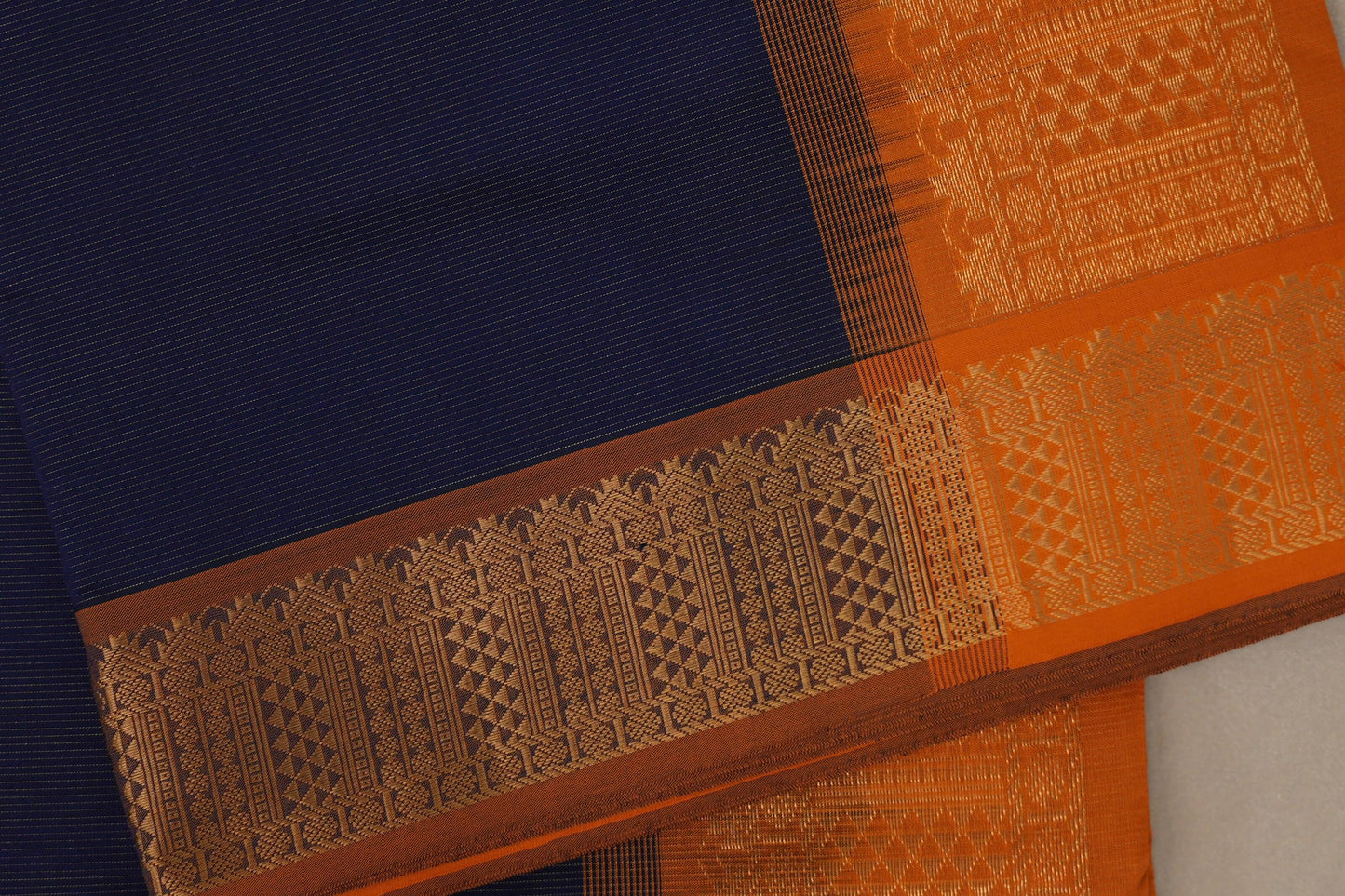 Deep Navy Blue with copper orange Nine And A Half Yards Silk Cotton Saree by Shreenivas silks PSSR019169