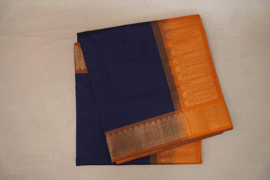 Deep Navy Blue with copper orange Nine And A Half Yards Silk Cotton Saree by Shreenivas silks PSSR019169 - Parisera