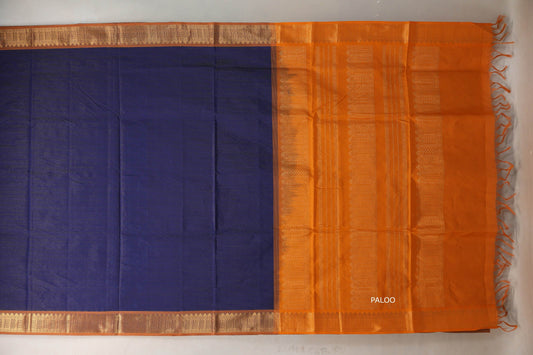 Deep Navy Blue with copper orange Nine And A Half Yards Silk Cotton Saree by Shreenivas silks PSSR019169 - Parisera