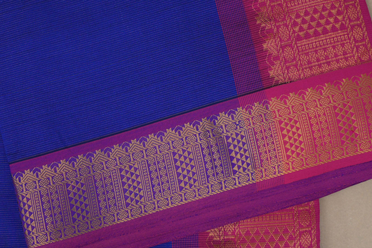 Deep royal Blue with Bright pink Nine And A Half Yards Silk Cotton Saree by Shreenivas silks PSSR019170