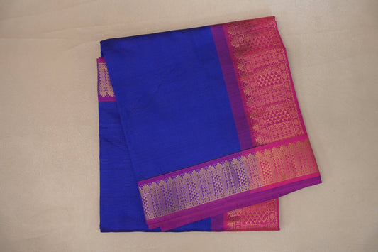 Deep royal Blue with Bright pink Nine And A Half Yards Silk Cotton Saree by Shreenivas silks PSSR019170 - Parisera