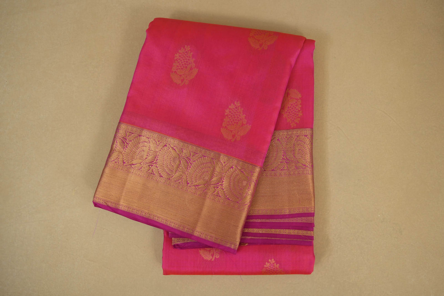 folded each Pink with Pink Borders Light Weight Kanchipuram Silk Saree